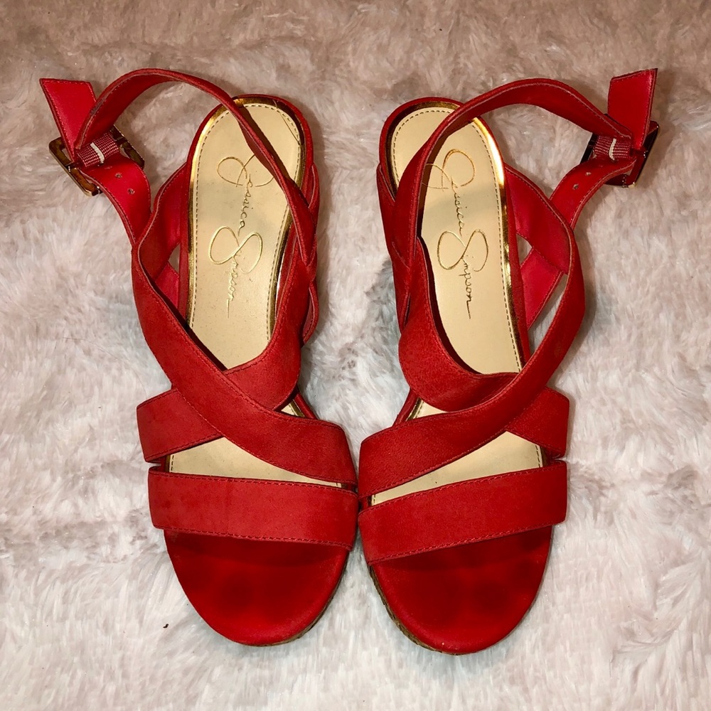 🔥🧡Jessica Simpson RedOrange Wedges🧡🔥